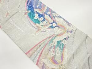 曲線に蝶・花々模様織出し袋帯